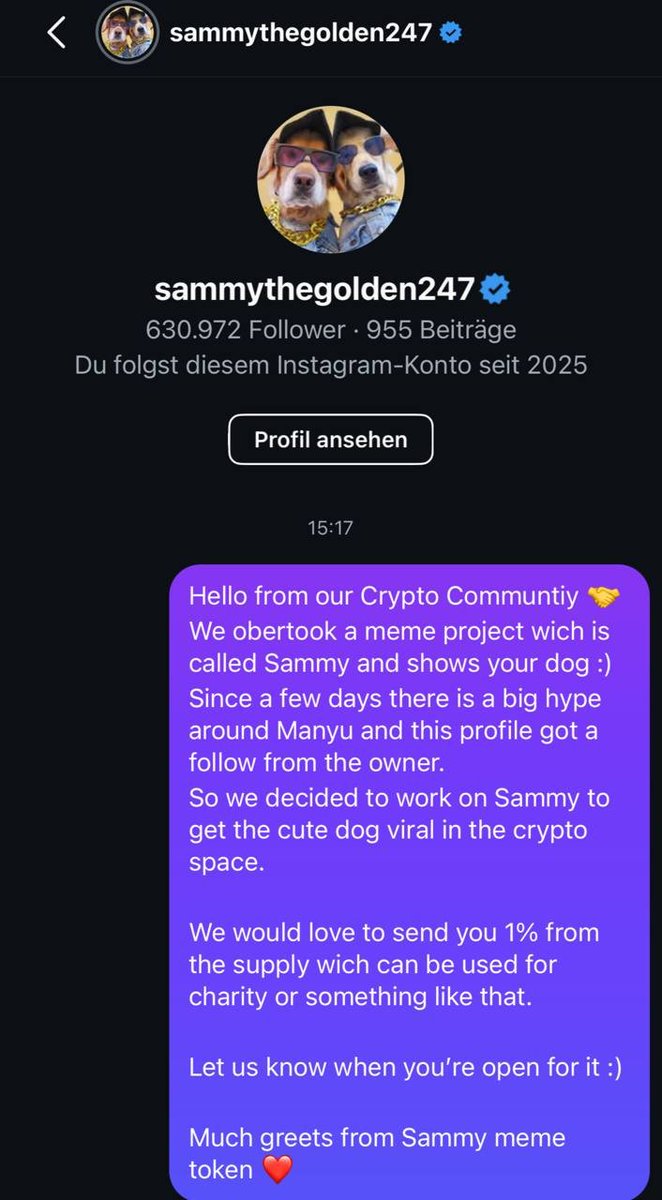 SammyETH_CTO's tweet photo. We have contacted the owner of Sammy's instagram account offering them 1% of the supply. 

https://t.co/T8VjJic93N

Would be amazing to have them on board 

$SAMMY https://t.co/zgNw8GXT1N