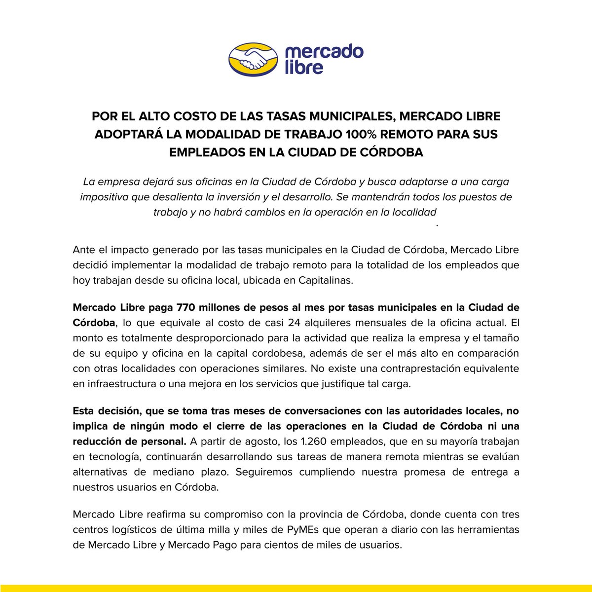 juanmdlserna's tweet image. Increíble pero real: en Ciudad de Córdoba pagamos $770 M mensuales en tasas municipales, ¡el monto más alto del país!. Agotadas las instancias, dejamos nuestras oficinas y pasamos a 100% remoto. Los cordobeses seguirán recibiendo sus pedidos igual de rápido. #CompetenciaFiscal
