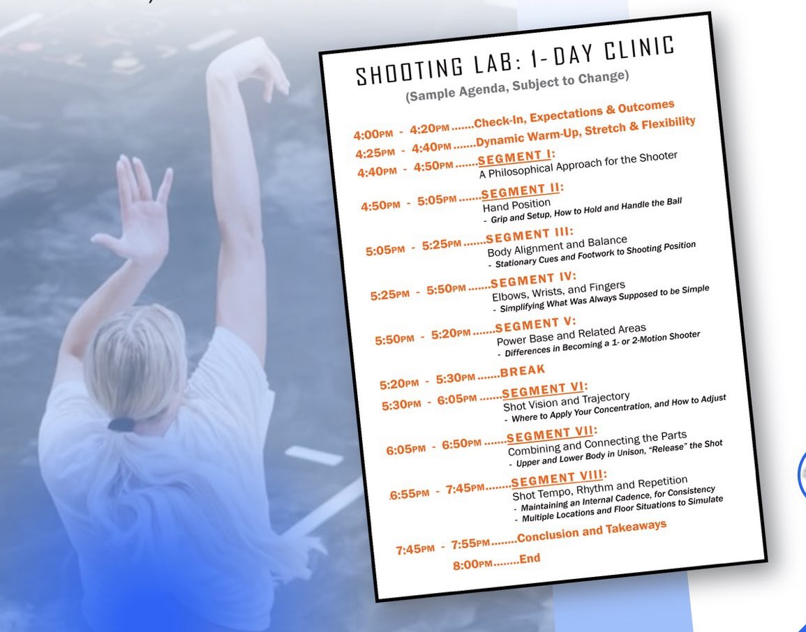 HighestPlatform (@highestplatform) on Twitter photo 🏀 2025 SHOOTING LAB 🏀
✔️ Aug. 1, 4:30-8:00pm
✔️ 7th-12th Grade Girls
✔️ YOUR shot profile
✔️ Best methods+practices
✔️ Unmatched detail/content
✔️ 18-player limit
✔️ At +50% capacity NOW
Email for info and to register:
HighestPlatformBB@gmail.com
- sample event agenda below! 🏀 2025 SHOOTING LAB 🏀
✔️ Aug. 1, 4:30-8:00pm
✔️ 7th-12th Grade Girls
✔️ YOUR shot profile
✔️ Best methods+practices
✔️ Unmatched detail/content
✔️ 18-player limit
✔️ At +50% capacity NOW
Email for info and to register:
HighestPlatformBB@gmail.com
- sample event agenda below!