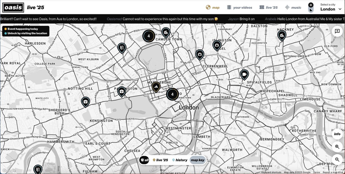 GMapsPlatform's tweet image. Oasis fans: The global Live ‘25 Map Experience built using Google Maps Platform is now live!
The Oasis Live ‘25 Map Experience lets fans discover the tour cities through curated hotspots, access exclusive Oasis content, and engage in fan challenges.
Immerse yourself in the…