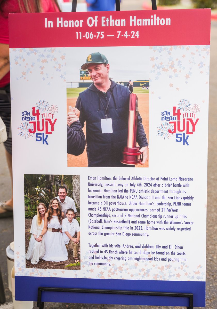 PLNU Sea Lions (@plnusealions) on Twitter photo The 1st Annual San Diego 4th of July 5K was held in honor of former <a href="/PLNUSeaLions/">PLNU Sea Lions</a> Athletic Director Ethan Hamilton on the anniversary of his tragic passing.
Ethan's impact on <a href="/PLNU/">Point Loma Nazarene University</a> and the entire San Diego sports community was immeasurable.
You're always in our hearts, EH! 💚💛 The 1st Annual San Diego 4th of July 5K was held in honor of former <a href="/PLNUSeaLions/">PLNU Sea Lions</a> Athletic Director Ethan Hamilton on the anniversary of his tragic passing.
Ethan's impact on <a href="/PLNU/">Point Loma Nazarene University</a> and the entire San Diego sports community was immeasurable.
You're always in our hearts, EH! 💚💛
