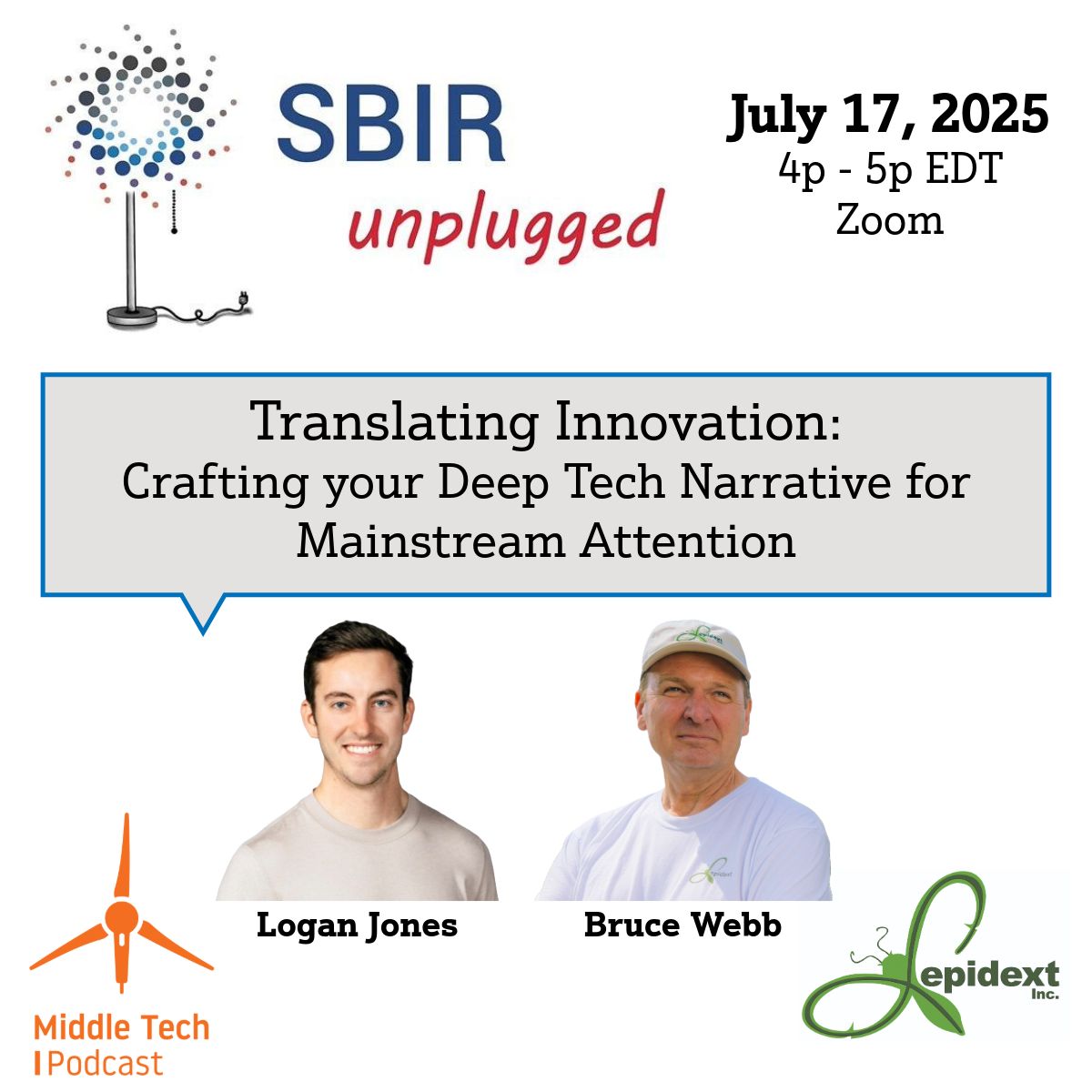 UK Innovate (@uky_innovate) on Twitter photo DeepTech founders: Ready to turn your tech into a story anyone can understand?
Join SBIR Unplugged on July 17 with <a href="/middletechpod/">Middle Tech</a>'s Logan Jones & @Lepidext founder Bruce Webb as they share tips on science storytelling, podcasting & outreach.
Register: bit.ly/44zjkKR DeepTech founders: Ready to turn your tech into a story anyone can understand?
Join SBIR Unplugged on July 17 with <a href="/middletechpod/">Middle Tech</a>'s Logan Jones & @Lepidext founder Bruce Webb as they share tips on science storytelling, podcasting & outreach.
Register: bit.ly/44zjkKR
