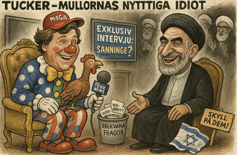 Nima_Ros's tweet image. Tucker Carlson – mullornas nyttiga idiot och MAGA:s kalkon
Tucker Carlson, den populistiska clownen och MAGA-rörelsens egna kalkon, har nu uppenbarligen blivit en ny beskyddare åt Irans islamistregim. Hans "intervju" med Irans president Masoud Pezeshkian är inget annat än en…