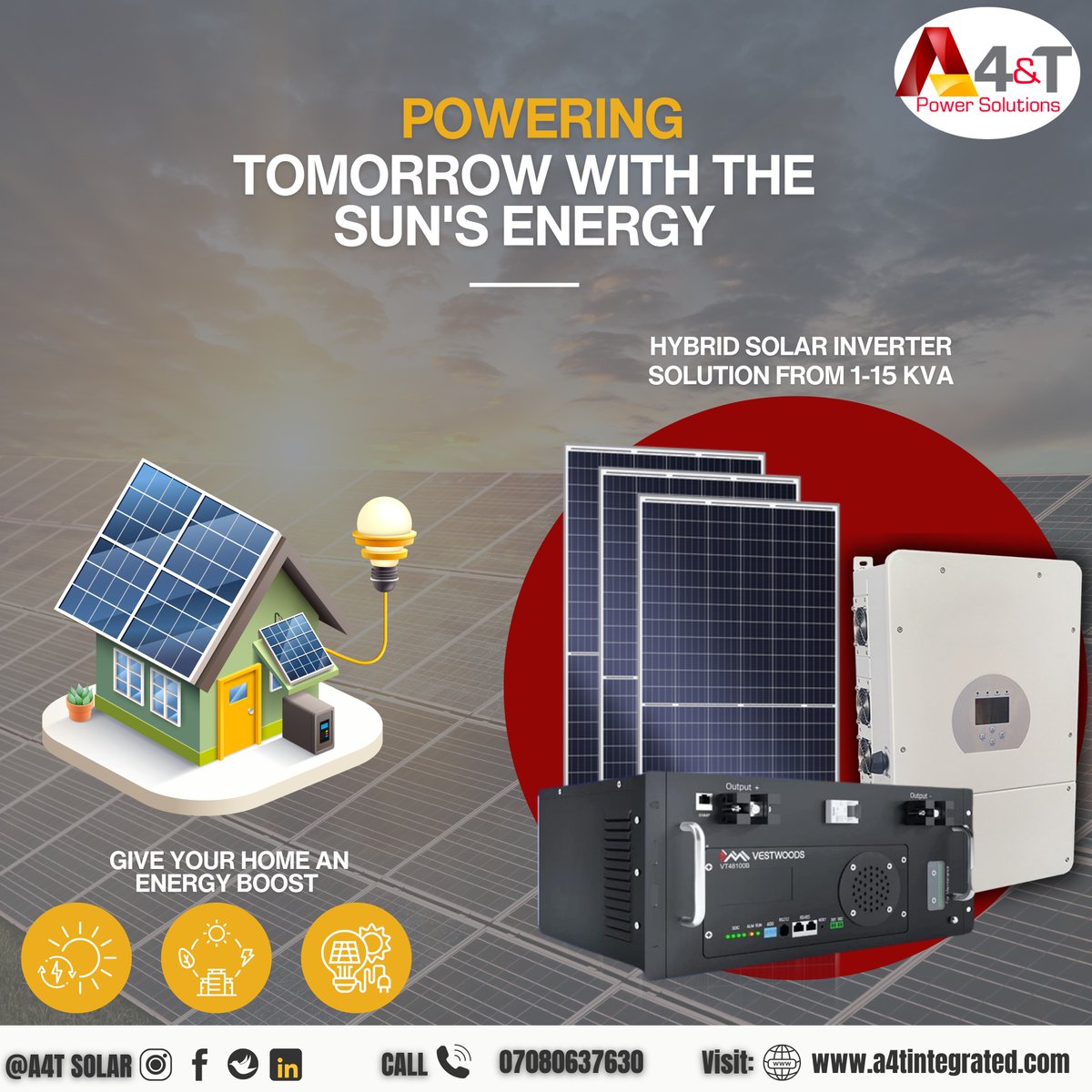 Power tomorrow—starting today! ☀️
Boost your home or business with A4&amp;T's 1–15KVA Hybrid Solar Inverter.
⚡ Reliable ⚡ Sustainable ⚡ Smart
📞 07080637630 | 🌐 a4tintegrated.com
#SolarNigeria #A4TPower #GoSolar #CleanEnergy