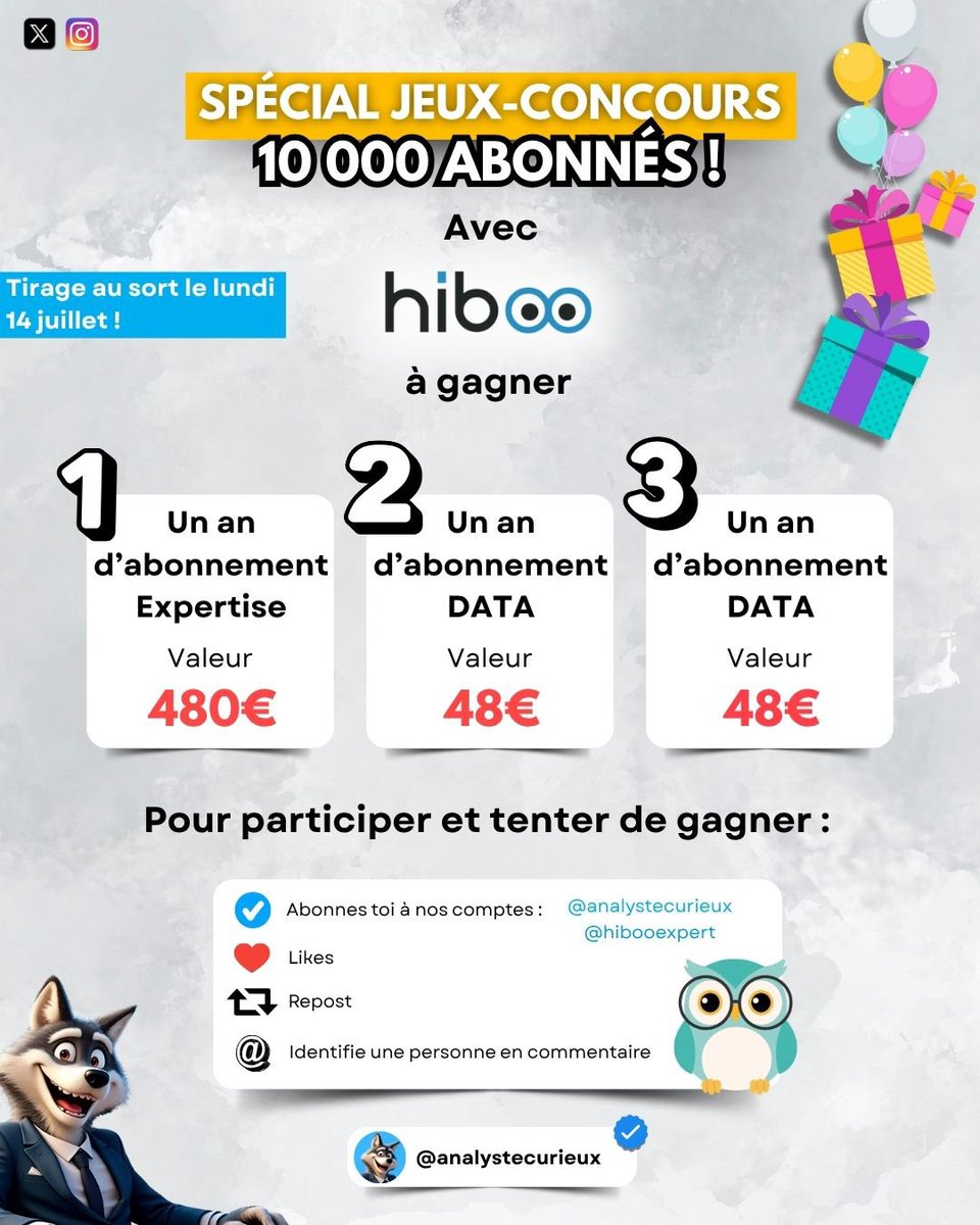 🎁 Spécial Jeux-concours 🎁

Pour fêter le cap symbolique des 10 000 abonnés et pour vous remercier de me suivre au quotidien, avec mon partenaire <a href="/hibooexpert/">hiboo.expert</a> , 3 abonnements sur leur site à gagner 👇

🥇 Un abonnement Expertise d’un an d’une valeur de 480€ (accès à des
