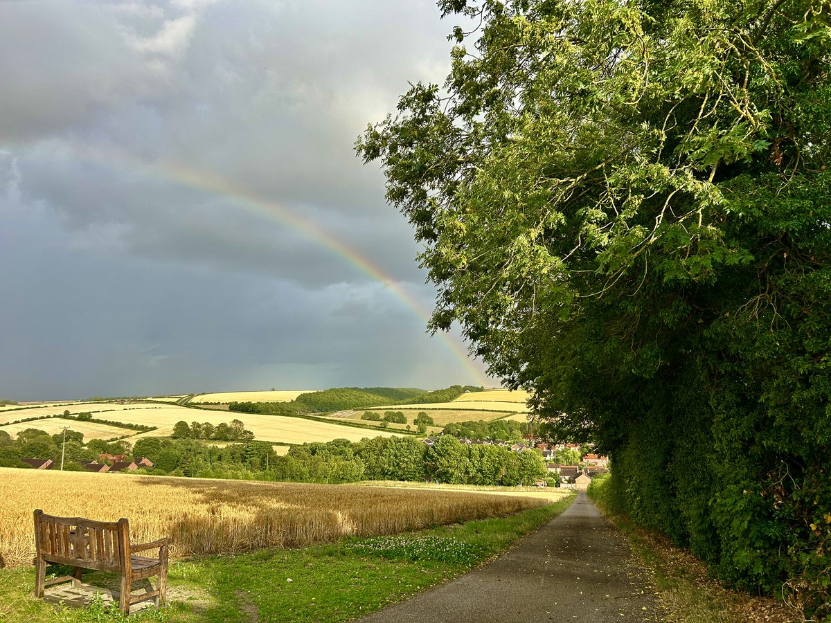 WeatherWolds's tweet image. An Evening Rainbow. 16°C with sunshine and thundery showers. House Martins.