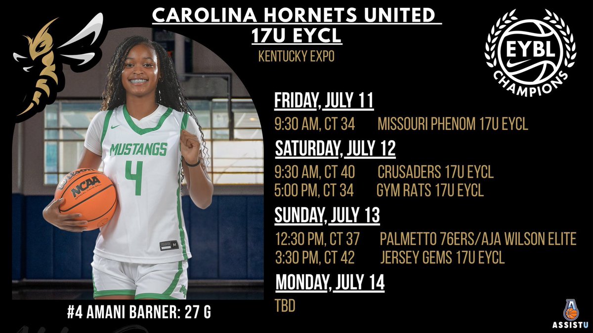 Myers Park WBB (@myersparkwbb) on Twitter photo Coaches headed to Louisville, add 2027 G Amani Barner & her Carolina Hornets team to your schedule โผ๏ธ
#4 Amani Barner
Carolina Hornets United 17u EYCL
<a href="/AmaniBarner/">Amani Barner</a> Coaches headed to Louisville, add 2027 G Amani Barner & her Carolina Hornets team to your schedule โผ๏ธ
#4 Amani Barner
Carolina Hornets United 17u EYCL
<a href="/AmaniBarner/">Amani Barner</a>