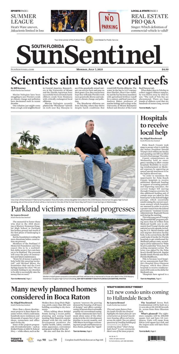 Since I was already behind on announcing my internship with the <a href="/SunSentinel/">South Florida Sun Sentinel</a>, I waited for a particularly special moment to share. Today, I have two front page stories. 

It’s been a great summer, with much excitement to come! Email me: lbrensel@sunsentinel.com
