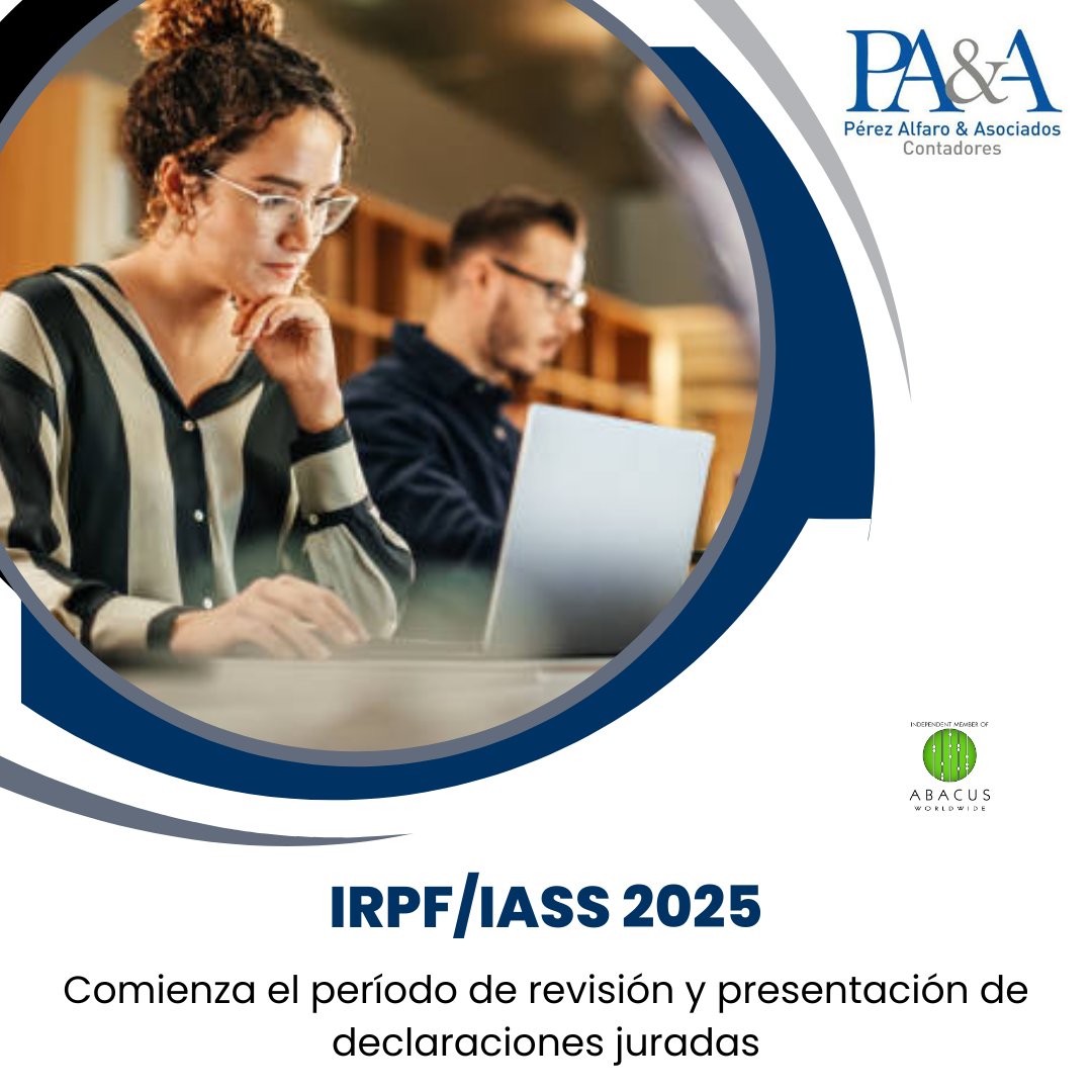 A partir del 7 de julio y hasta el 28 de agosto, los contribuyentes del IRPF/IVA y del IASS deberán presentar su declaración jurada correspondiente al ejercicio 2024.

En Pérez Alfaro &amp; Asociados te ayudamos a cumplir con tus obligaciones fiscales de forma clara y ordenada.