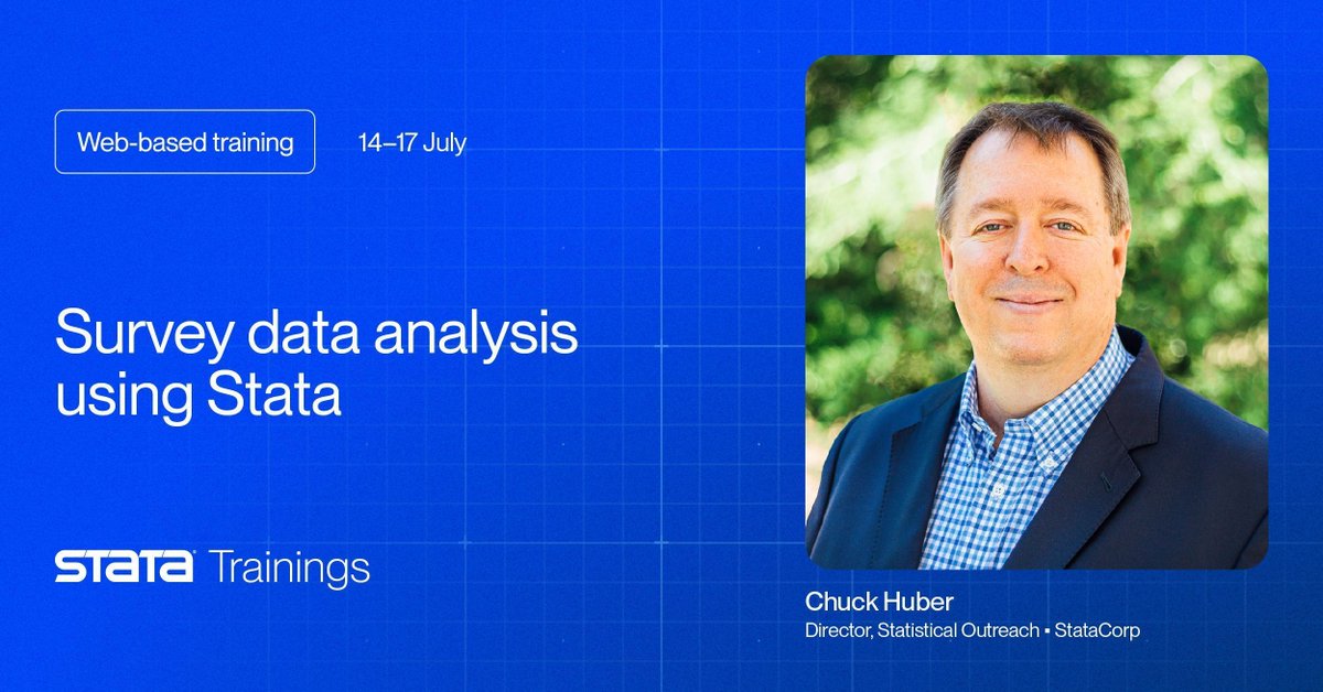 Stata's tweet image. From sampling designs to poststratification.
Analyze complex survey data with confidence.
Live demo + hands-on.
Course details: stata.com/training/publi…
#Stata #StataTraining #StataCommunity