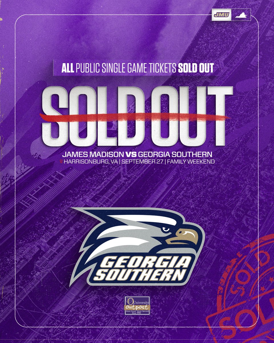 JMUSports's tweet image. 🚨 SOLD OUT 🚨
All public single game tickets for the Family Weekend @JMUFootball game on Sept. 27 have been sold during the @JMUDukeClub Member Pre-Sale.
Fans wishing to attend should purchase through the official secondary ticket marketplace, @SeatGeek.
#GoDukes