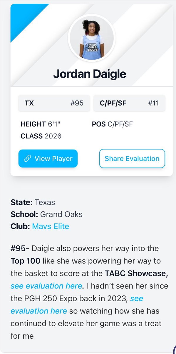 Jordan Daigle (@jordanhoops2026) on Twitter photo Honored to be ranked in the Top 100. Thank you!! #StillGrinding
<a href="/girlzprepreport/">Girlz Prep Report</a> <a href="/pd_skillz/">Mavs Elite GUAA</a> <a href="/grandoaksgbb/">Grand Oaks Girls Basketball</a> <a href="/PGHTexas/">Prep Girls Hoops Texas</a> Honored to be ranked in the Top 100. Thank you!! #StillGrinding
<a href="/girlzprepreport/">Girlz Prep Report</a> <a href="/pd_skillz/">Mavs Elite GUAA</a> <a href="/grandoaksgbb/">Grand Oaks Girls Basketball</a> <a href="/PGHTexas/">Prep Girls Hoops Texas</a>