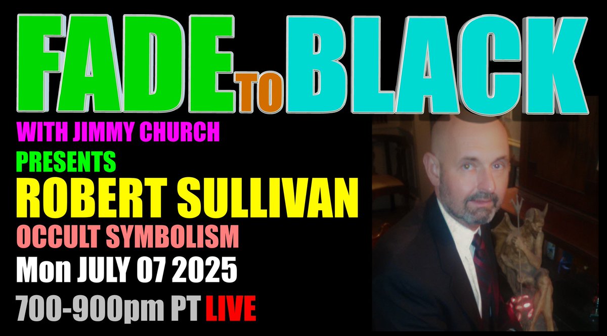 JChurchRadio's tweet image. This Week on FADE to BLACK:
Mon: Robert W. Sullivan
Occult Symbolism
Tues: AMA/AJA
Ask Jimmy Anything!
Wed: Mike Ricksecker
Stargates and Atlantis
Thur: Off-Air
TV Production
#f2b #media #ufo #breakingufo
#disclosure #conspiracy #radio
jimmychurchradio.com