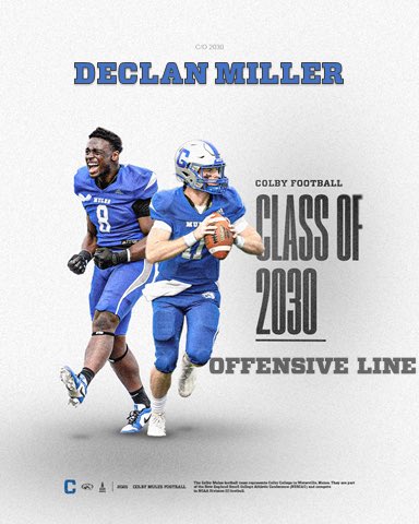 After a great phone call with <a href="/CoachDGallagher/">Coach Dan Gallagher</a>, I have earned my 2nd offer of support through the admissions process from Colby College!
<a href="/NickSpause/">Coach Spause</a> <a href="/ColbyCoachCos/">Jack Cosgrove</a> <a href="/Colby_Football/">Colby Football</a> <a href="/coache57/">Tom Elder</a> <a href="/CoachClaro/">Tom Claro</a> <a href="/DolceGatad2733/">Coach Dolce</a> <a href="/Chaminade_FB/">Chaminade Flyers Football</a> <a href="/GoldenUkonu/">Golden Ukonu Linemen Academy</a>