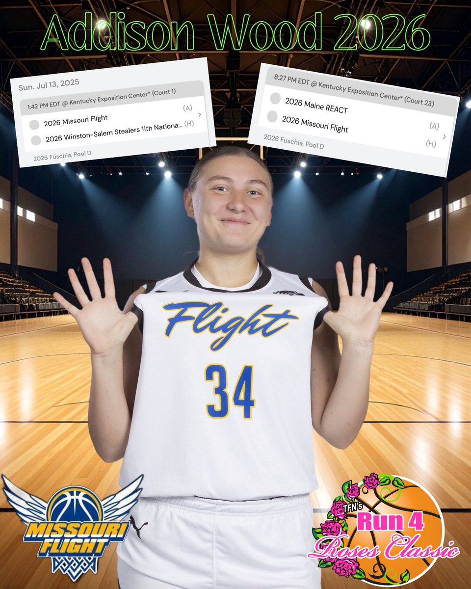 Addison Wood (@addi1486) on Twitter photo Here is my schedule for Run 4 The Roses in Louisville Kentucky!! Excited to play in this big tournament filled with amazing talent and college coaches from everywhere!! <a href="/mikemillsnc/">Mike Mills WBB College Recruiting</a> <a href="/FlightGirls/">MO Flight Girls Basketball</a> <a href="/TFNsRun4Roses/">TFN's Run 4 Roses</a> Here is my schedule for Run 4 The Roses in Louisville Kentucky!! Excited to play in this big tournament filled with amazing talent and college coaches from everywhere!! <a href="/mikemillsnc/">Mike Mills WBB College Recruiting</a> <a href="/FlightGirls/">MO Flight Girls Basketball</a> <a href="/TFNsRun4Roses/">TFN's Run 4 Roses</a>
