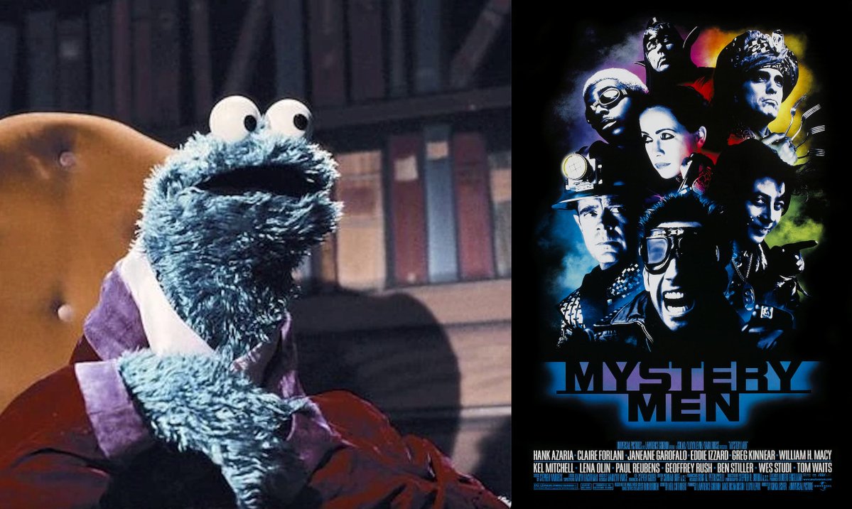 f_CookieMonster's tweet image. Cookie Monster movie review: Mystery Men (1999)
Awesome! Fantastic! Amazing! All words monster use to describe The Mystery Men. Soundtrack. Some terrific tunes in dis movie. Terrific!
On de other hand, words monster use to describe de aktual movie = Meh. Okay. And…