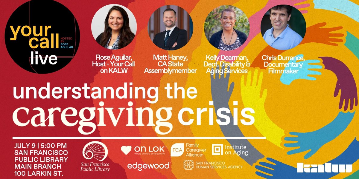 KALW's tweet image. What's California and the Bay Area are doing to support caregivers in this unprecedented moment?
Join Jour Call Live at @SFPublicLibrary Weds 7/9 w/@roseaguilar, @MattHaneySF, @SFHumanServices' Kelly Dearman and producer @cdurrance1 to find out
RSVP: eventbrite.com/e/your-call-li…