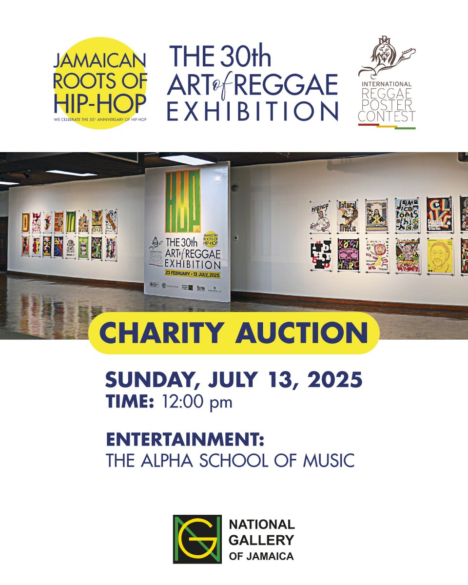 The Art of Reggae Auction is on July 13 at 12 Ocean Blvd, Kingston. Find more details on our blog: nationalgalleryofjamaica.wordpress.com/2025/07/07/the…