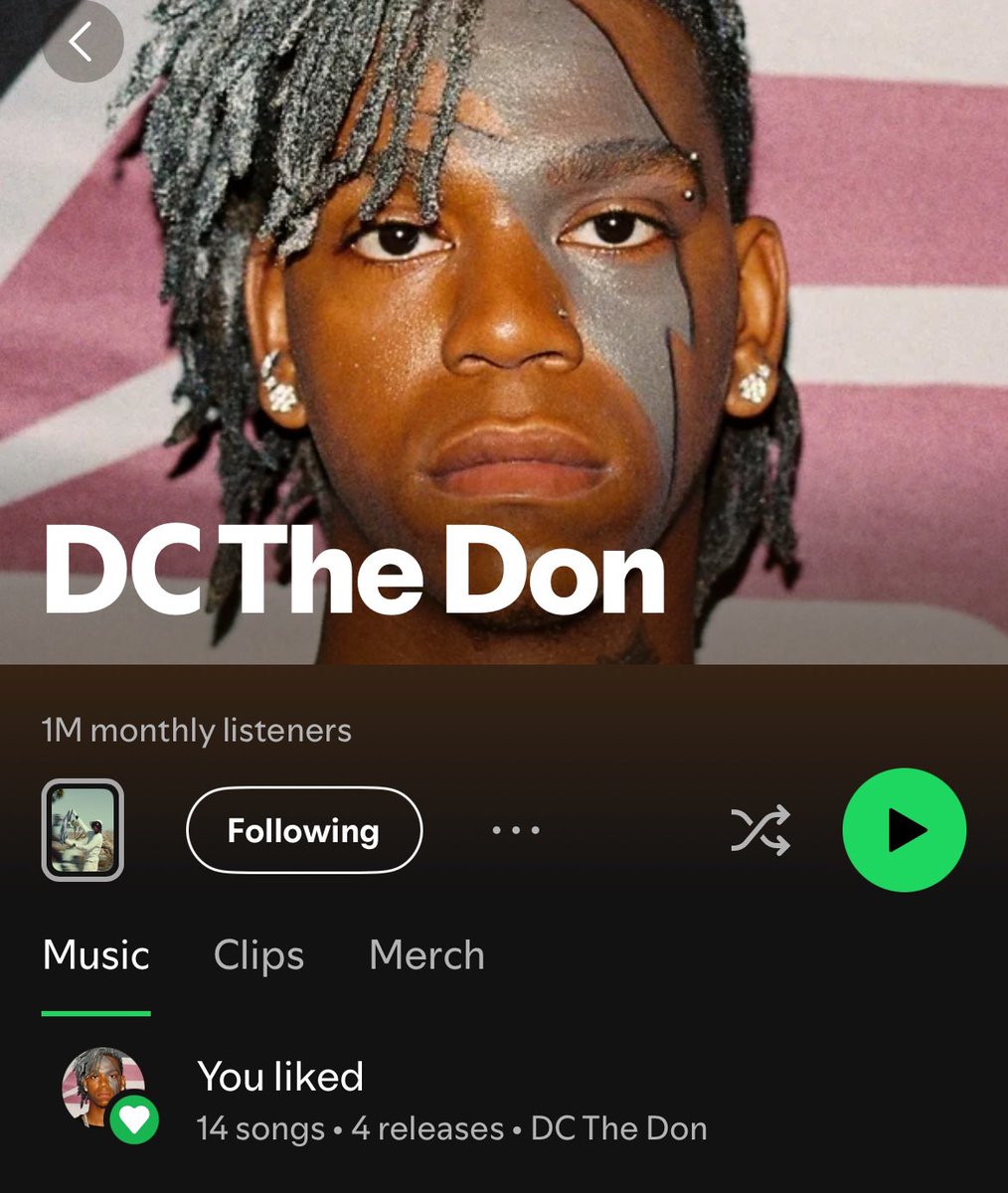 heartbankrupt's tweet photo. . @DCTHEDON__ REACHED ONE MILLION MONTHLY LISTENERS ON SPOTIFY ‼️

Congrats 🎉 https://t.co/oOoeldythK
