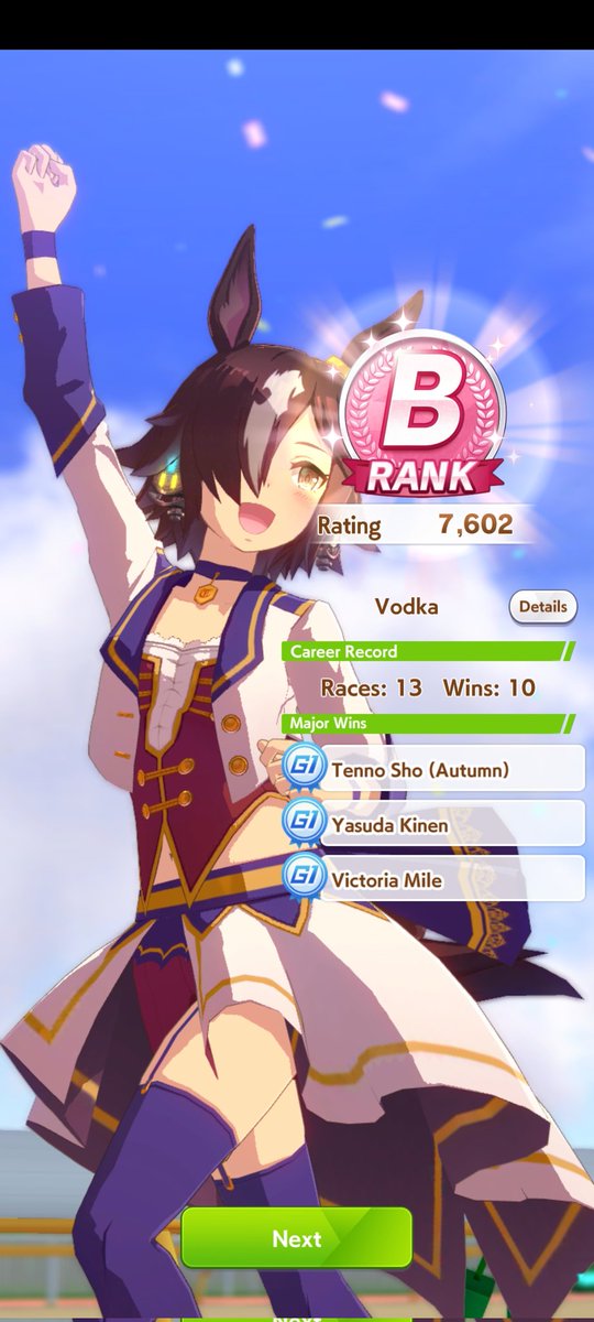 As I browsed through the characters I was gravitated to the tomboy horse girl: Vodka 💝
And now she gave me the biggest win in Career mode with only my 24 hours worth of my knowledge of the game. 🎉
Cheers to Vodka! ✨

Also she looks like <a href="/UmariTomoe/">Tomoe Umari 🇺🇸🐴【V-Dere】</a> XD