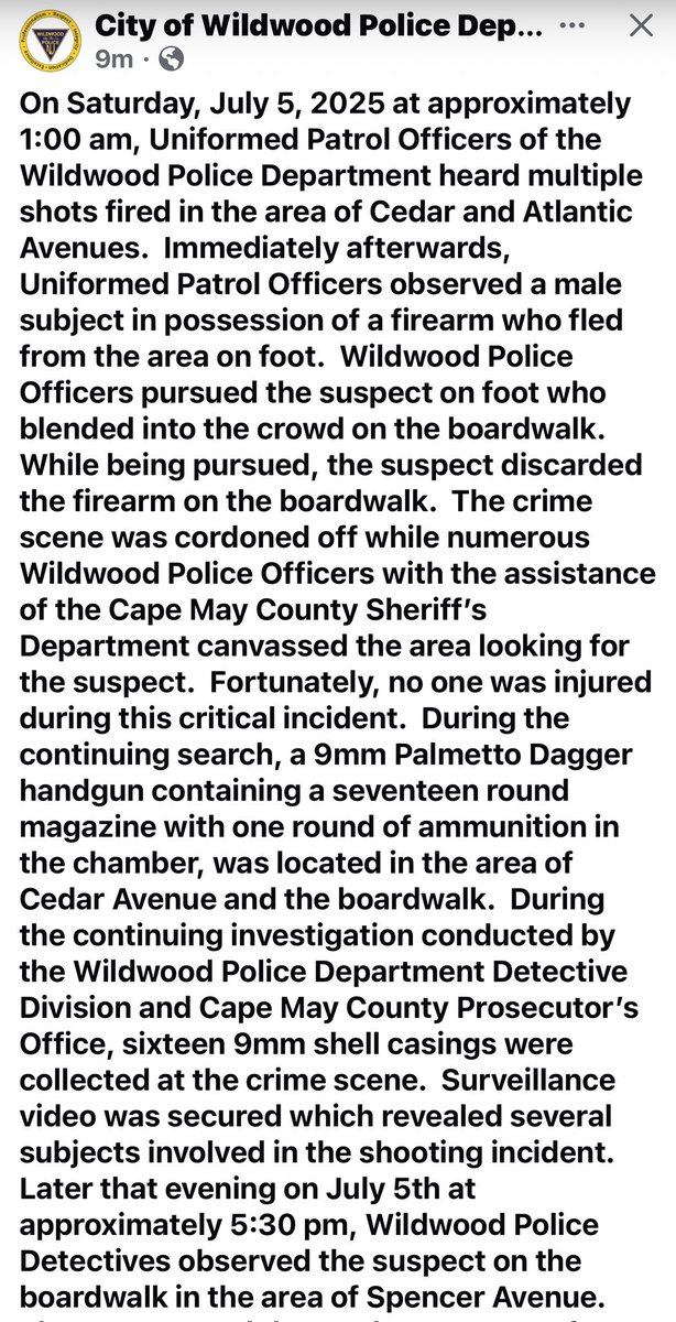 CoconnellFox29's tweet image. 17 year old from Pennsauken arrested by Wildwood Police after shots fired on the boardwalk early on July 5. No one injured.Police recovered a 9mm handgun with 17 round magazine with one round in the chamber near Cedar and the boardwalk. 16 shell casing recovered. @FOX29philly