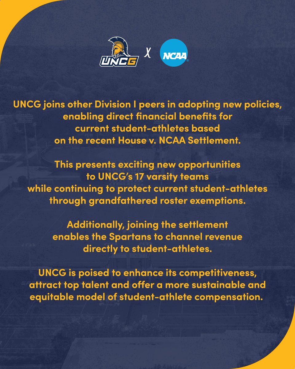 UNCG opts into House Settlement. 
#letsgoG