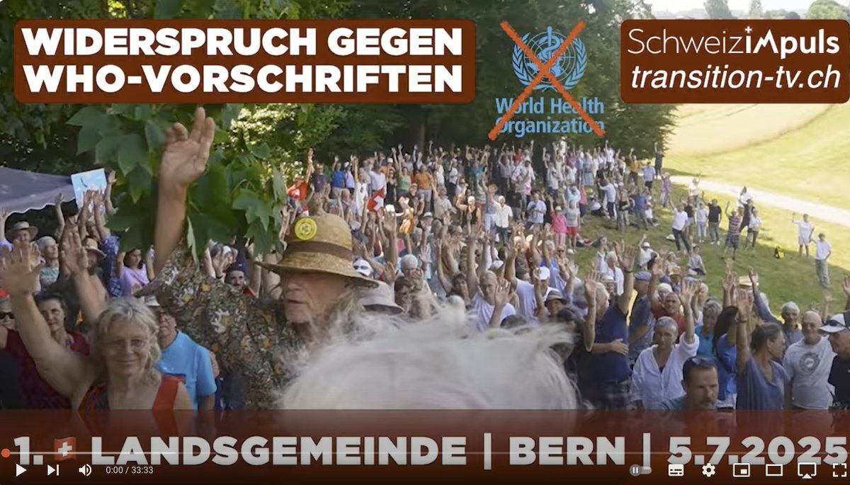 ABFSchweiz's tweet image. 🇨🇭Die Schweiz sagt Nein zur WHO-IGV – Landsgemeinde als Weckruf | Bern-Grauholz, 5.Juli 2025
Hier geht&apos;s zum Videobericht von TTV  youtube.com/watch?v=wSQYKP…

Die nächste schweizerische Landsgemeinde des Souveräns ist für Mai 2026 geplant.

🔺Abonnieren Sie den Newsletter von ABF…