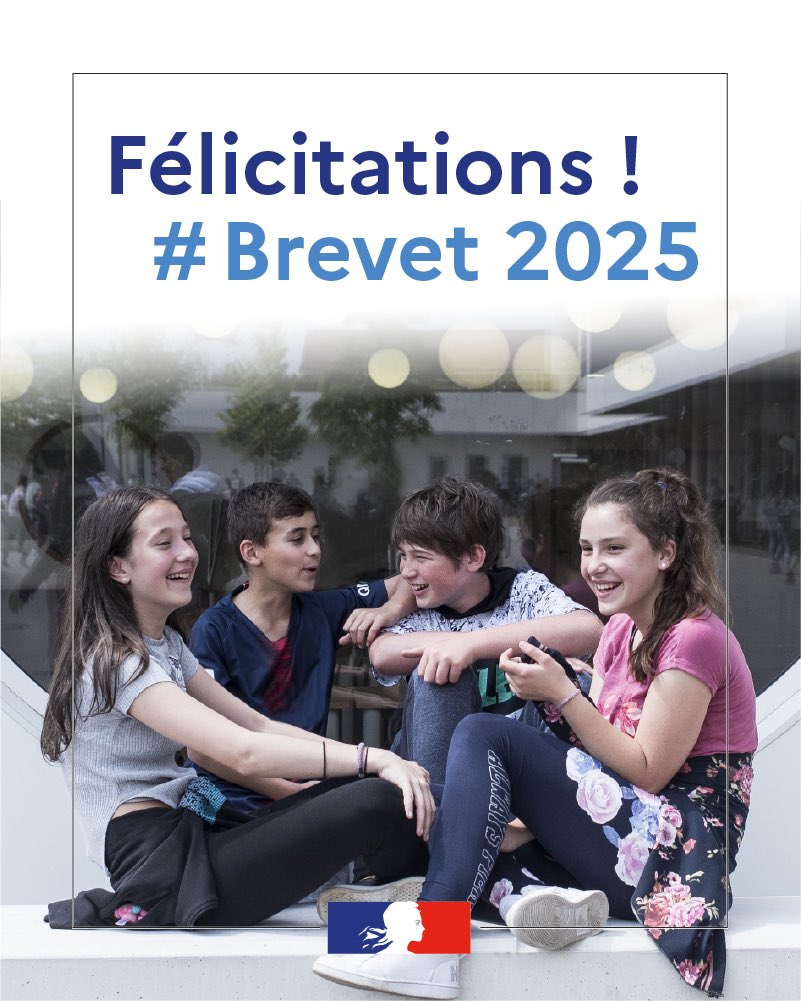 Elisabeth_Borne's tweet image. Chers élèves de 3ᵉ,
Vous découvrez vos résultats au #Brevet2025 : pour certains aujourd’hui, pour d’autres demain, mercredi ou jeudi.
Félicitations à toutes celles et tous ceux qui sont admis : vous pouvez être fiers de vous !
Vous avez décroché votre premier diplôme national,…