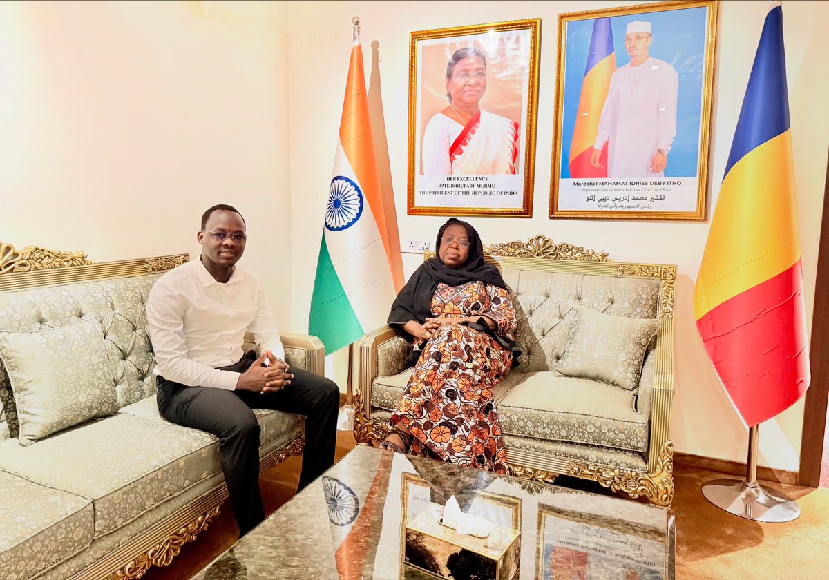 nassourt46's tweet photo. Honored to meet H.E. Mrs. Ildjima Badda Mallot, Ambassador of Chad to India. A fruitful exchange to strengthen support for Chadian students. Grateful for her commitment and vision. 🇹🇩🤝🇮🇳
#CAETM #Chad #India #Education #Youth https://t.co/SIlmSf3lrO