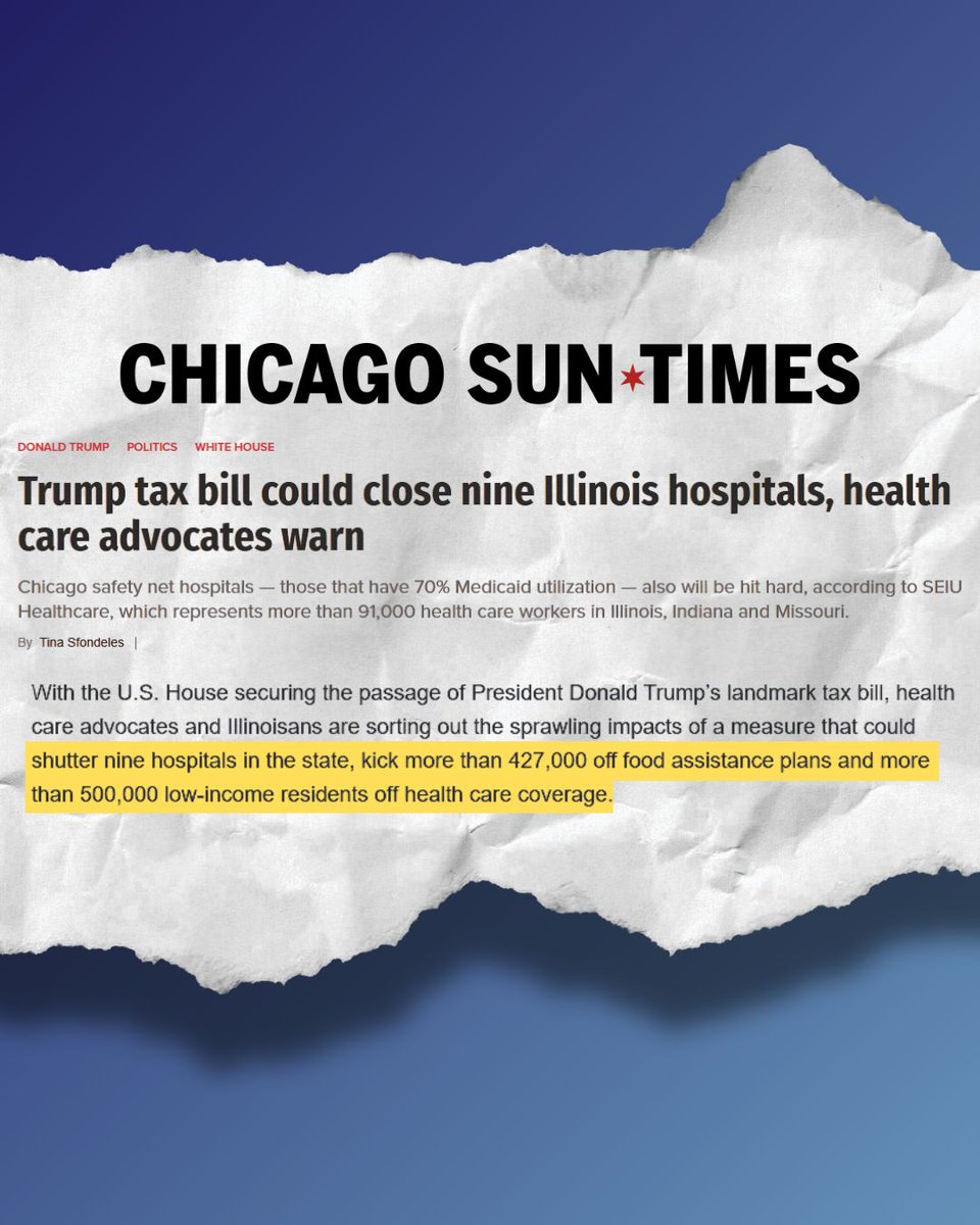 RepBillFoster's tweet image. Last week, Republicans jammed through a bill that puts at least nine Illinois hospitals at risk of closure and threatens health care coverage for over 500,000 people.
Illinois families deserve better.
chicago.suntimes.com/politics/2025/…