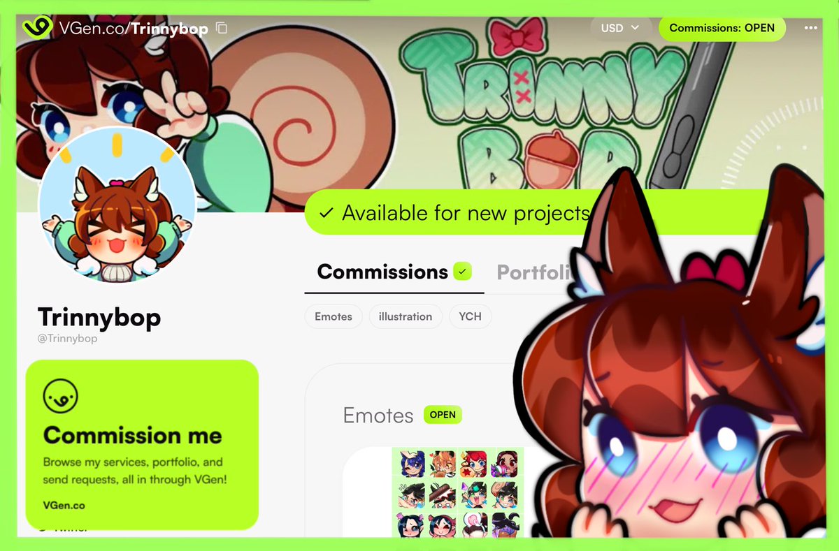 ☀️Discounted Commissions☀️

I'm offering discounted commissions to help with bills 🫠
〰️ 1 Emote is now $10 while a set of 12 is $60 [animated are $35]
〰️ Half body sketchs are $10
〰️ chibis are $25

Help get the word around 
And repost thank you!🙇‍♂️🎀

Vgen.co/trinnybop