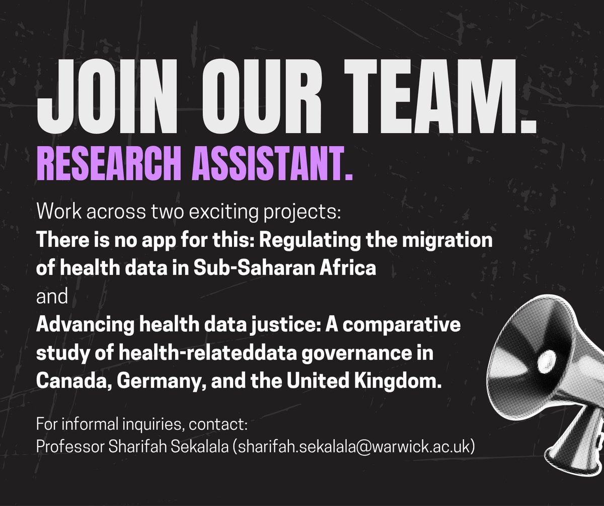 HealthAppData's tweet image. We're advertising for a Research Assistant to work directly with @sharifasekalala across 2 exciting #globalhealth projects. The application deadline is 11 Aug. Please RT!
warwick-careers.tal.net/vx/mobile-0/ap…
@Warwick_Law @Warwick_SocSci @SocioWarwick
@GHLConsortium @GVAGrad @GVAGrad_GHC