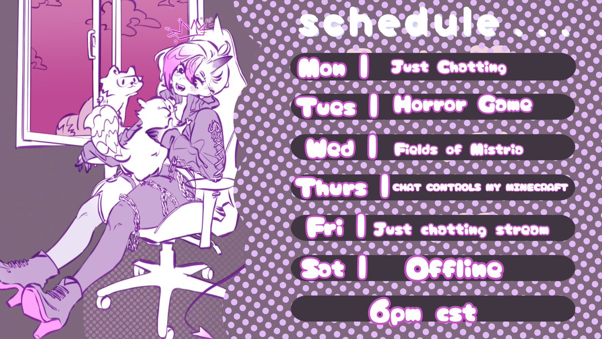 PixieStyx ๐Pre-Debut๐ 2.0 (@pixie_pride) on Twitter photo Stream schedule for the week!! Gonna get back on the grind after being hospitalized lol I need to pay these crazy bills ๐
 Stream schedule for the week!! Gonna get back on the grind after being hospitalized lol I need to pay these crazy bills ๐