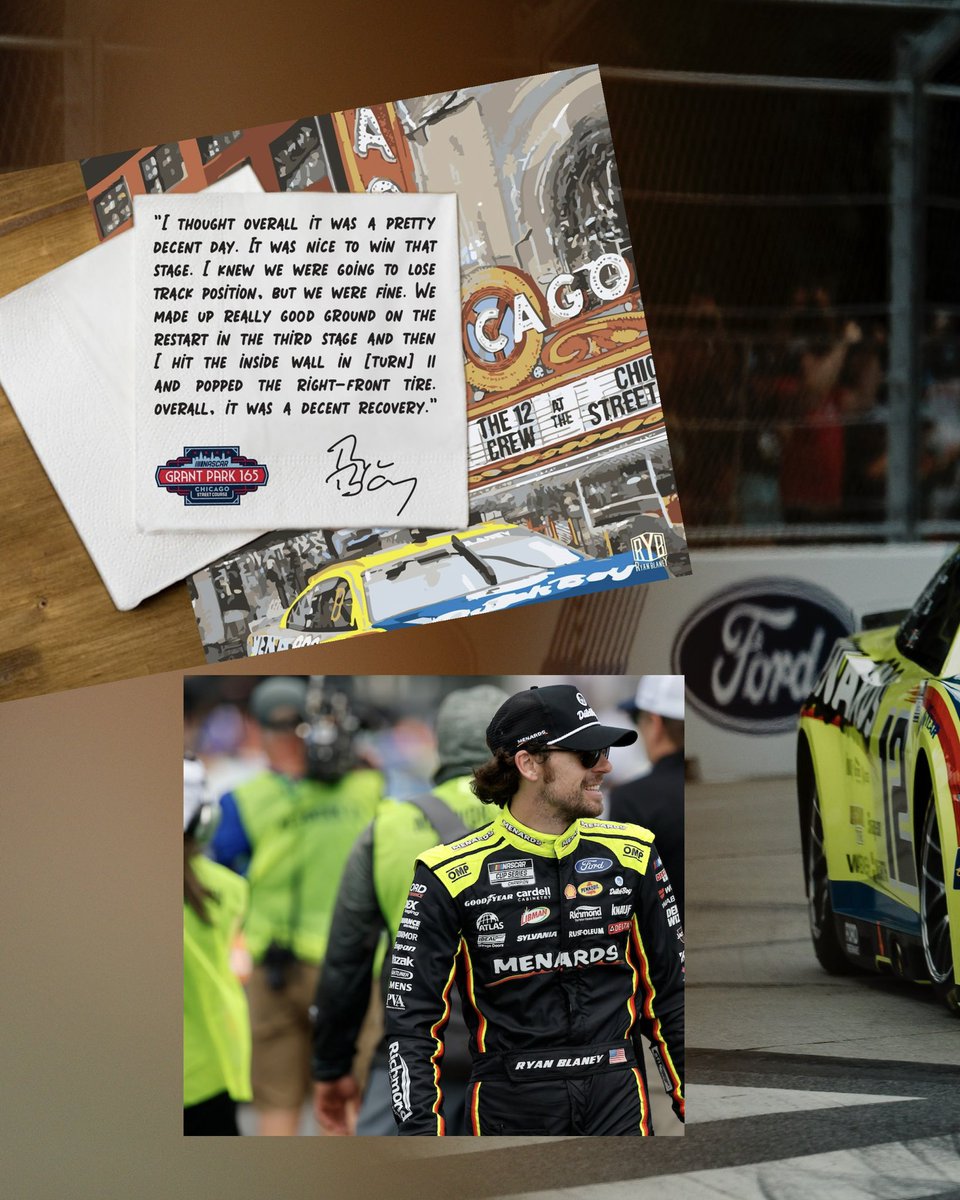Blaney's tweet image. Chicago was an exciting and unique experience. We raced really well and I was proud of the 12-Team for the hard work they put in to make it successful. Sonoma is on deck.