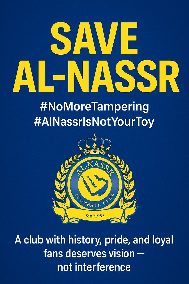 barazi_sha63110's tweet image. إلى سمو سيدي ولي العهد الأمير محمد بن سلمان – حفظكم الله –

نحن جماهير #النصر نرفع صوتنا بثقة، فالنصر اليوم يتعرّض لإجحاف واضح تحت مظلة #صندوق_الاستثمارات_العامة.

تم تعيين إدارة فاشلة، لا تُمثل طموحات الكيان، وبدلاً من الدعم تم تطبيق سياسة “التقشف”، وكأن النصر لا يستحق إلا…