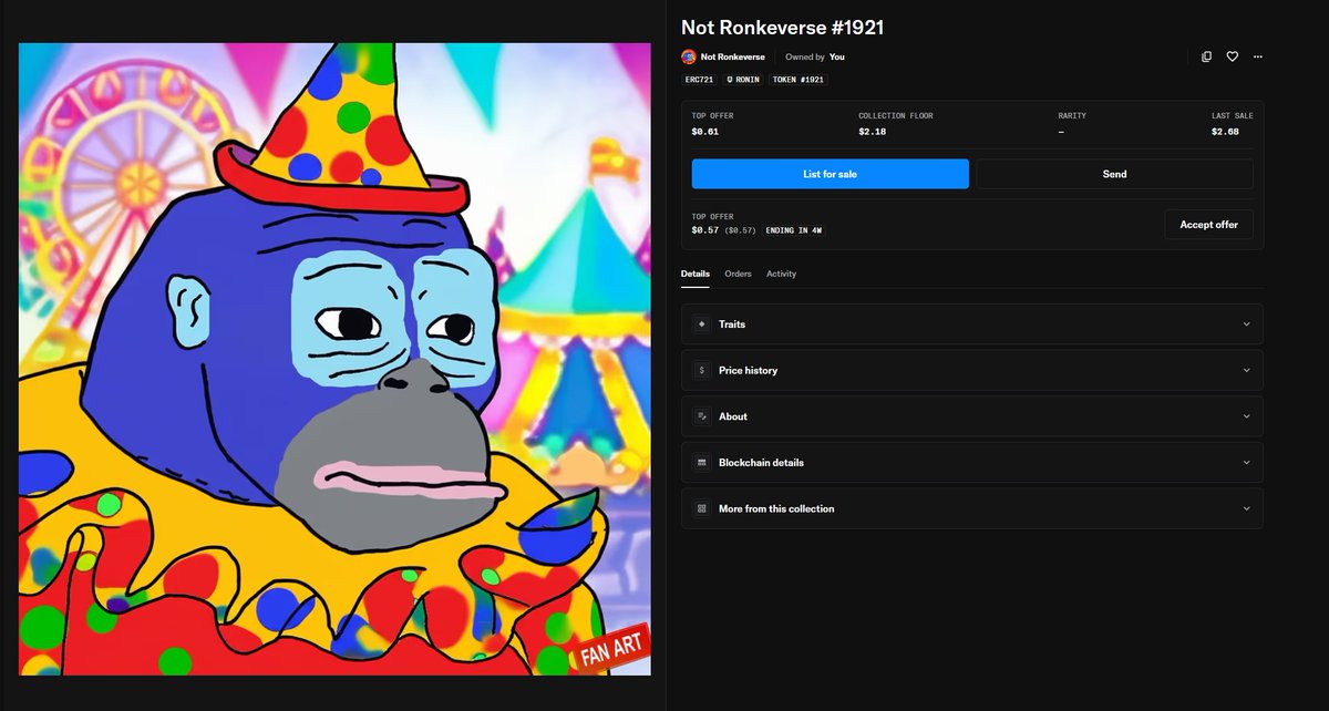 I am net + with fake <a href="/RonkeOnRon/">Ronin Monke</a> NFTs

Better than 90% of gaming projects i have participated in.

<a href="/Hantao/">Hantao✨</a> am I delulu?