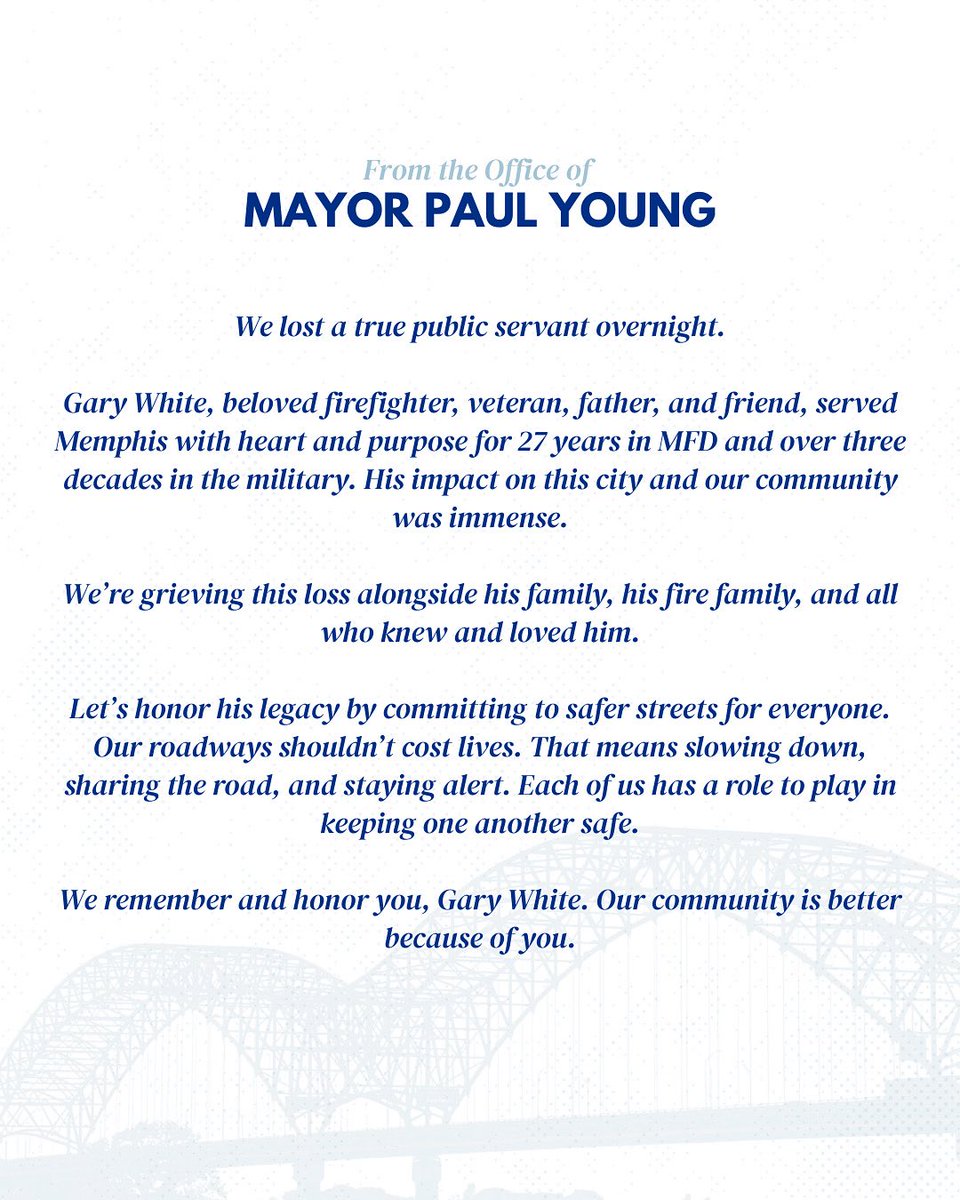 My statement on the loss of beloved Memphis firefighter and veteran, Gary White.