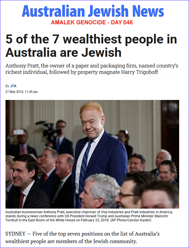 Jewish people are 0.46% (less than 1%) of the Australian population

Yet influence wise they are in the high double figures

DV, child abuse, Aboriginal deaths in custody, etc. all take a back seat to the concerns of arguably the safest and wealthiest community