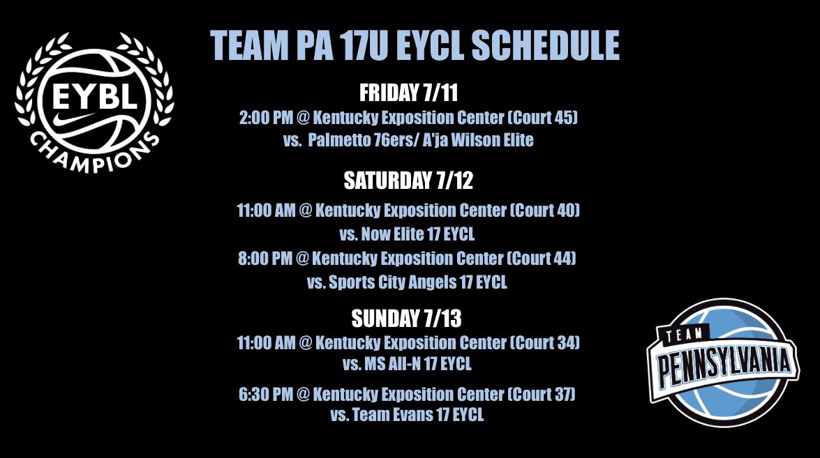 I'm super excited to get back at it with my team this weekend in Kentucky. Check out our schedule below! #3
<a href="/JrClutchHoops/">Jr Clutch Hoops</a> <a href="/cshov_WVClutch/">Chris.Shovlin</a> <a href="/Charlie10Hills/">Charlie</a> <a href="/MariahMarolo/">Mariah Marolo</a> <a href="/SophiaBenyo/">SophiaBenyo</a> <a href="/EllaStamba55300/">Ella Stambaugh</a> @PurdyKinley