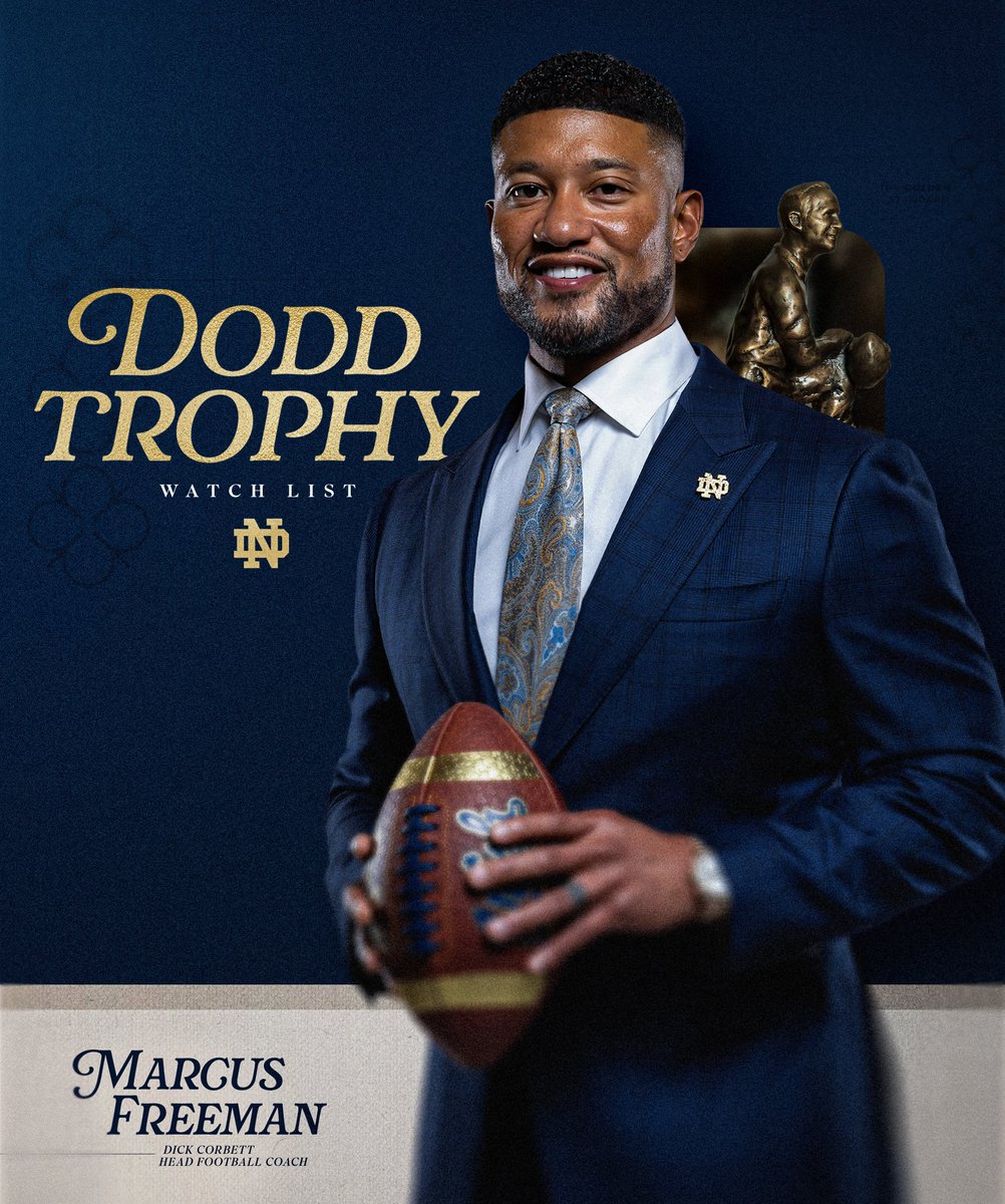 The Golden Standard ☘️

The 2024 Dodd Trophy Coach of the Year Marcus Freeman headlines the 2025 Dodd Trophy Preseason Watch List.

#GoIrish☘️