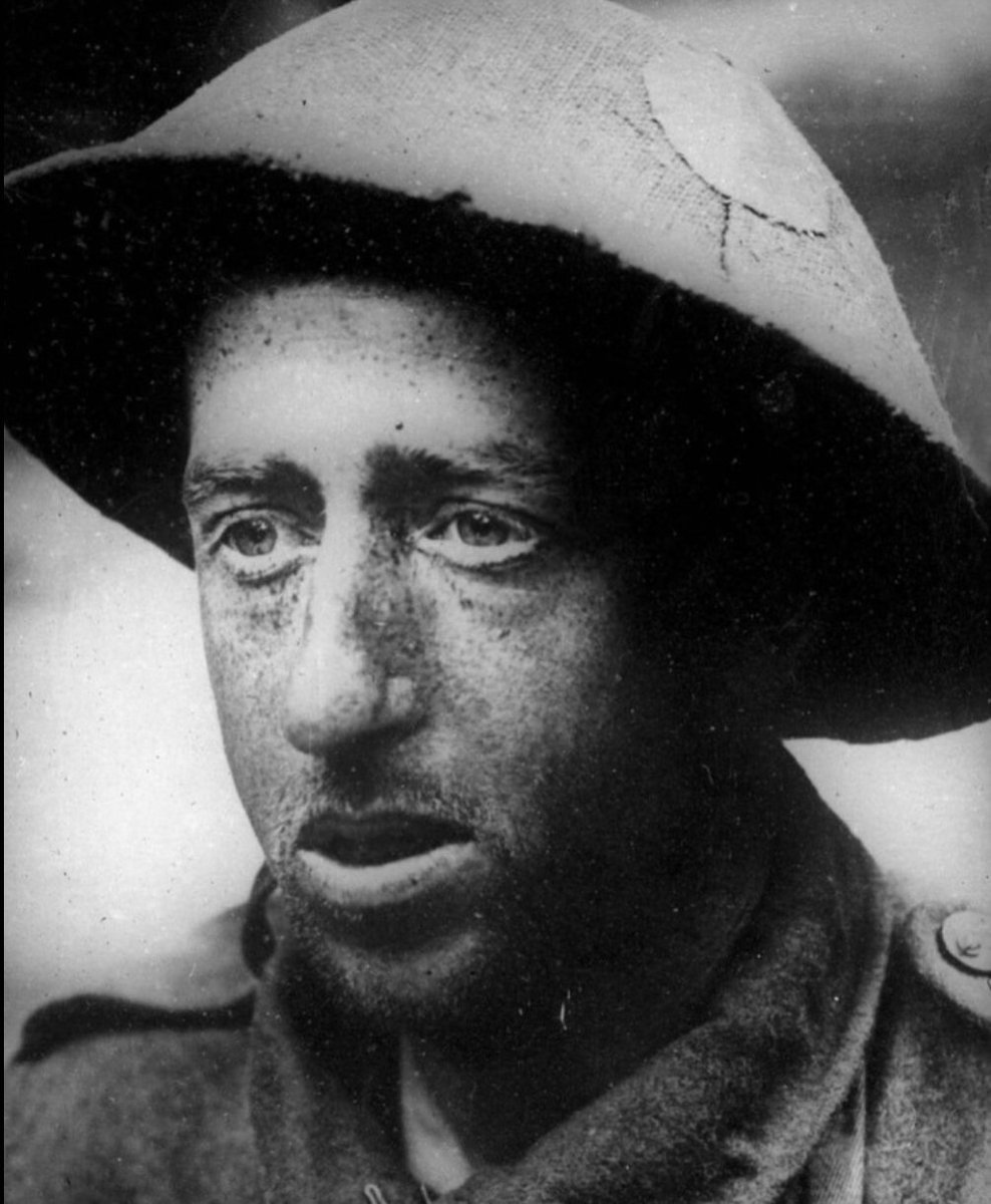The face of a British soldier at the Battle of the Somme, 1916.

In total, three million troops fought on both sides of the battle, and by November, one million of them had been wounded or killed.

Lest we forget. 🌺