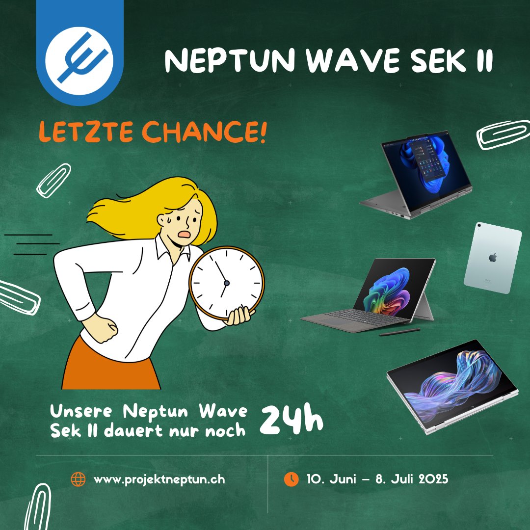 📌Die Neptun Wave Sek II ist nur noch 24 Stunden verfügbar!

📢Letzte Möglichkeit bei uns ein Gerät für den Schulbeginn zu bestellen! 

Folge dem Link, um unsere Angebote nicht zu verpassen!⁠
bit.ly/25p4nep-x-n24h 👈️

#neptunwave
#byod
#lenovo
#hp
#apple
#microsoft