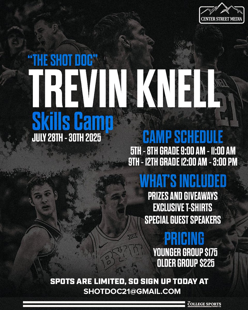 Trevin “The Shot Doc” Knell is hosting a skills camp‼️

Sign up to learn from one of the best shooters in BYU history 👌🤙