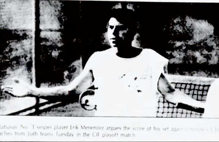 johanzc_k's tweet photo. Calabasas' No. 1 singles player, Erik Menendez, argues the outcome of his set against both teams Wednesday in the CIF playoff match. #JusticeForErikAndLyle #freethemenendezbrothers #erikmenendez #lylemenendez https://t.co/r13Unx6WLZ