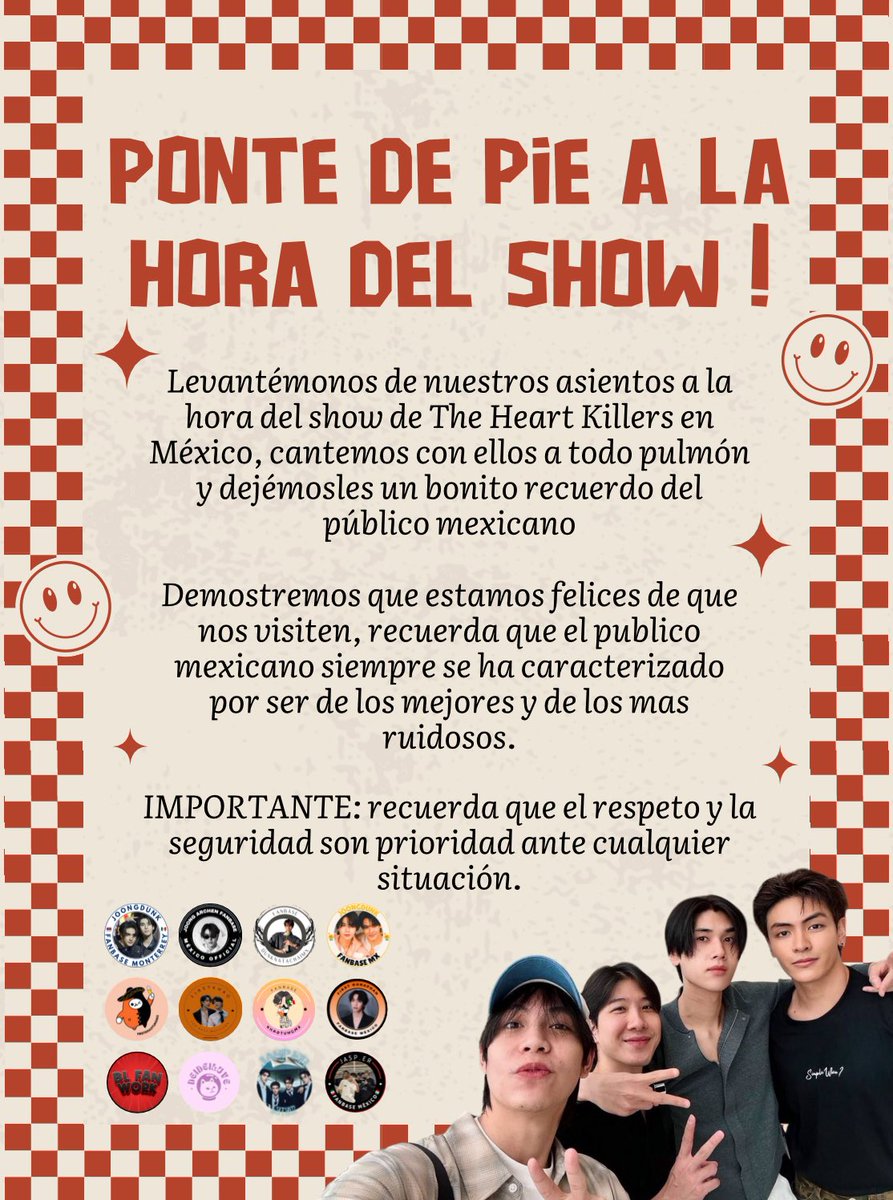 ATENCION! ❤️‍🔥🇲🇽

Te invitamos a ponerte de pie durante el show, esto con el fin de generar un ambiente mucho mas energetico y divertido a la hora de cantar con los chicos.

PASA LA VOZ ‼️

FKJD MEXICO IS WAITING FOR YOU
#TheHeartKillersUSandLatamTour
#TheHeartKillersFMinMexico