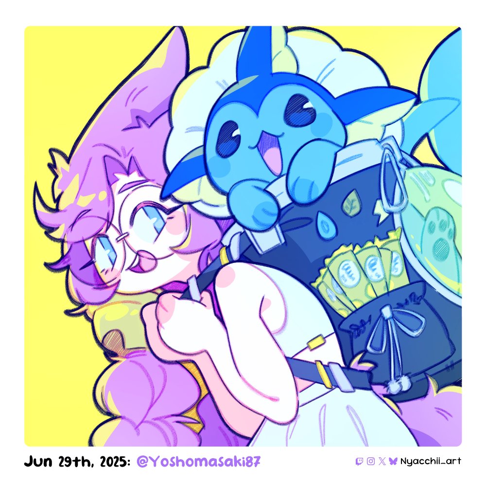 nyacchii_art's tweet image. We reached the donation goal for the full-size Vaporeon!! β¨π§ Had to celebrate by drawing my favorite cuties together!
Donor: @Yoshomasaki87
#DonationGoal
