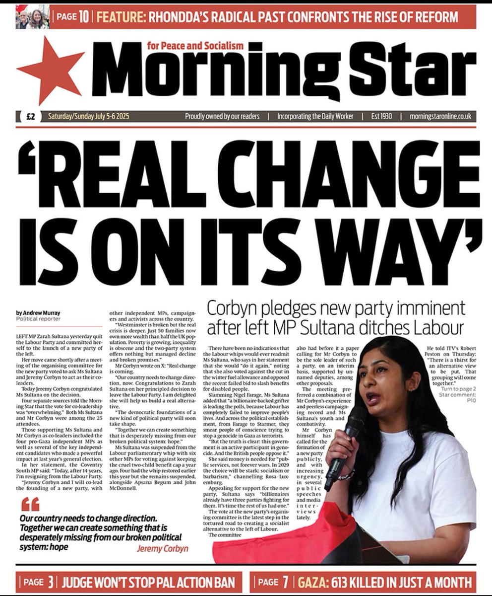 The Communists (@cpgbml) on Twitter photo <a href="/M_Star_Online/">Morning Star</a> <a href="/CPBritain/">Communist Party ☭</a> Zara Sultana <a href="/zarahsultana/">Zarah Sultana MP</a> says:
"But the truth is clear. this government is an active participant in genocide. And the British people oppose it."
In a sleight-of-consciousness, Zara fails to tell us how she - as someone who has been in “the Party of genocide” for 14 years - <a href="/M_Star_Online/">Morning Star</a> <a href="/CPBritain/">Communist Party ☭</a> Zara Sultana <a href="/zarahsultana/">Zarah Sultana MP</a> says:
"But the truth is clear. this government is an active participant in genocide. And the British people oppose it."
In a sleight-of-consciousness, Zara fails to tell us how she - as someone who has been in “the Party of genocide” for 14 years -