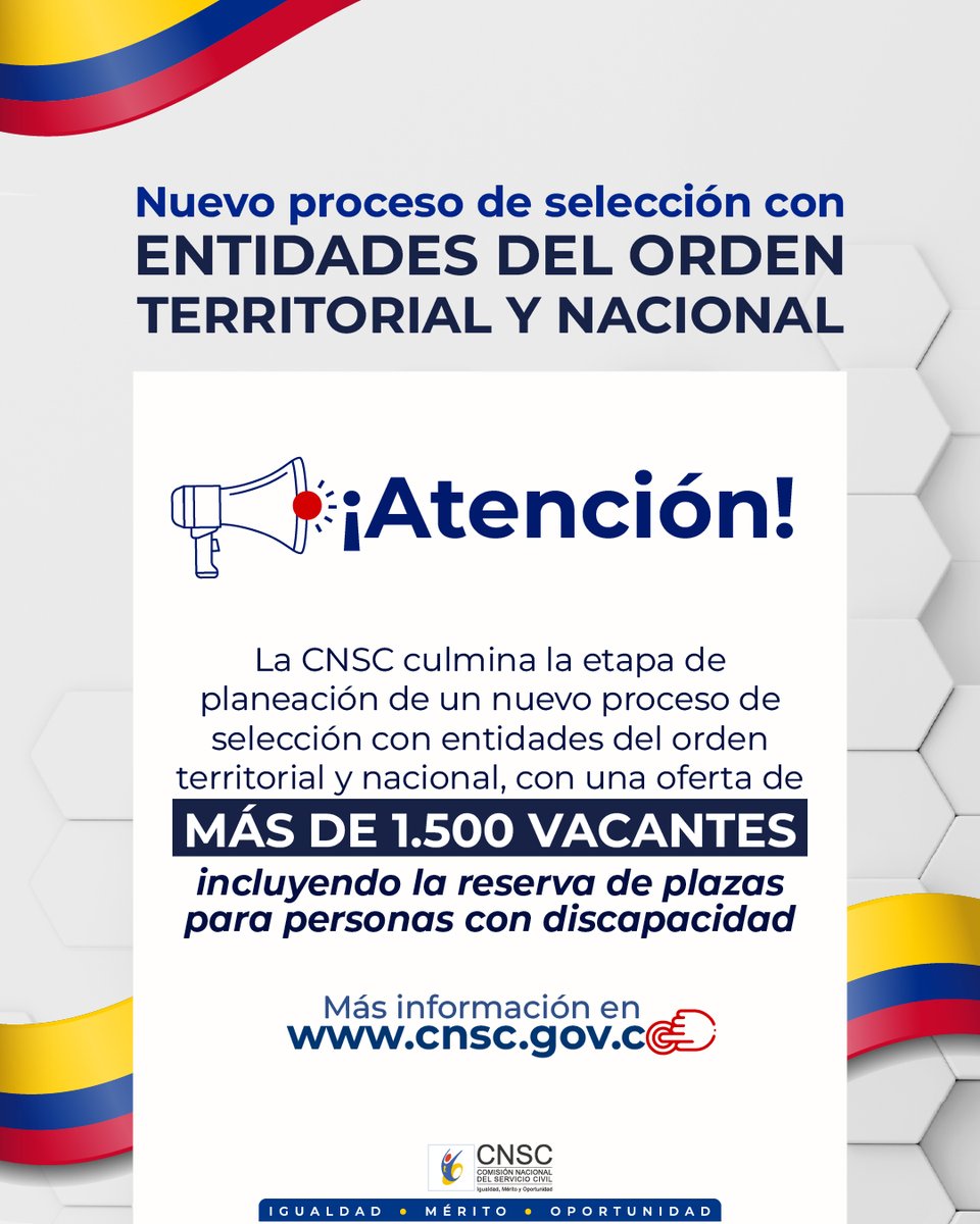 Comisión Nacional del Servicio Civil (@cnsccolombia) on Twitter photo 📢La <a href="/CNSCColombia/">Comisión Nacional del Servicio Civil</a> culmina etapa de planeación de un nuevo proceso de selección. Se ofertarán más de 1.500 vacantes para proveer empleos de carrera administrativa en niveles Asistencial, Técnico, Profesional y Asesor, en las modalidades ascenso y abierto. cnsc.gov.co/la-cnsc-culmin… 📢La <a href="/CNSCColombia/">Comisión Nacional del Servicio Civil</a> culmina etapa de planeación de un nuevo proceso de selección. Se ofertarán más de 1.500 vacantes para proveer empleos de carrera administrativa en niveles Asistencial, Técnico, Profesional y Asesor, en las modalidades ascenso y abierto. cnsc.gov.co/la-cnsc-culmin…