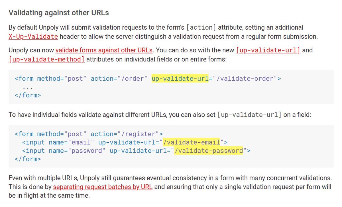 Unpoly 3.11 lets you send validation requests to arbitrary URLs (instead of using the form action). This was a much-requested feature by the community.