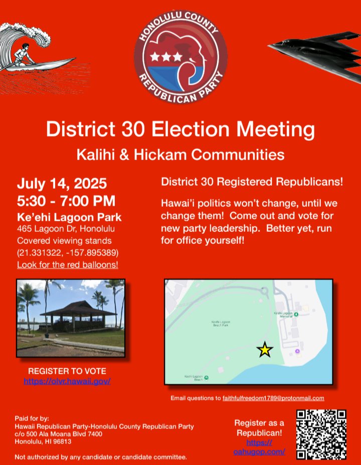 surfing4truth2's tweet image. Kalihi residents who want to help save Hawaii, please contact us. We have an amazing patriot stepping up to lead your district in the Hawaii Republican Party and he needs your vote! 💪🇺🇸
Please share!
